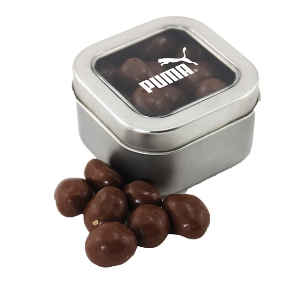 Tin with Window Lid and Chocolate Covered Peanuts