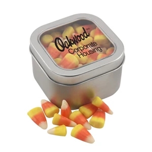 Large Tin with Window Lid and Candy Corn