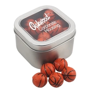 Large Tin with Window Lid and Chocolate Basketballs