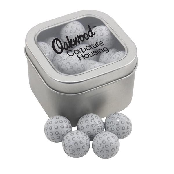 Large Tin with Window Lid and Chocolate Golf Balls - Image 1