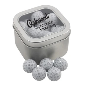 Large Tin with Window Lid and Chocolate Golf Balls
