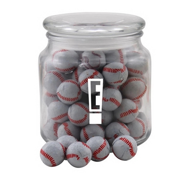 Chocolate Baseballs in a Glass Jar with Lid - Image 1