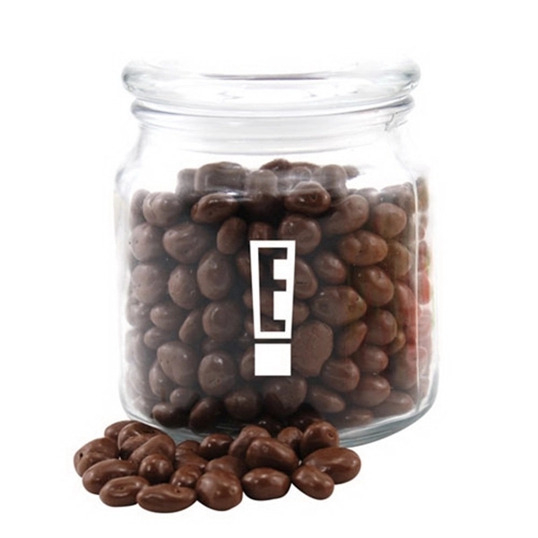 Chocolate Covered Raisins in a Glass Jar with Lid - Image 1