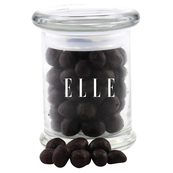 Chocolate Espresso Beans in a Round Glass Jar with Lid - Image 1