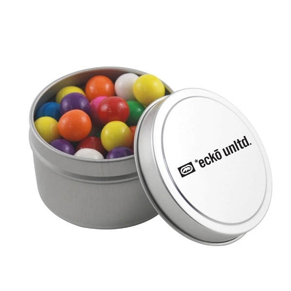 Round Metal Tin with Lid and Gumballs