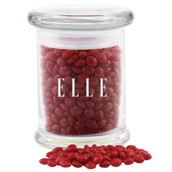 Red Hots Candy in a Round Glass Jar with Lid - Image 1