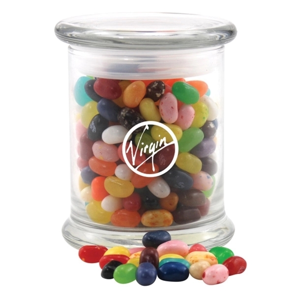 Jelly Bellys Candy in a Large Round Glass Jar with Lid - Image 1