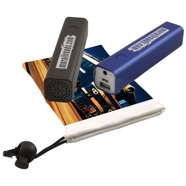 Bluetooth Speaker Power Bank in Microfiber Bag - Image 1