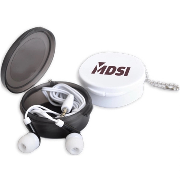 Earbuds in Round Travel Case - Image 1
