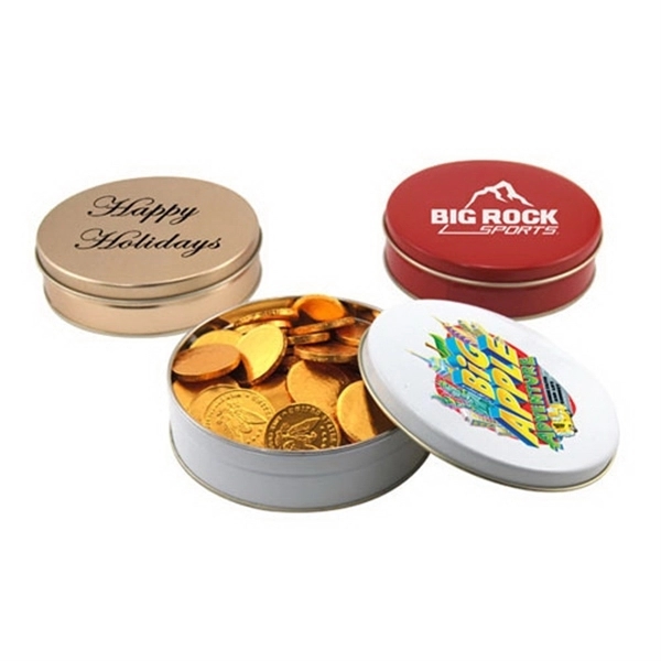 Chocolate Coins in a Round Tin with Lid-6" D - Image 1