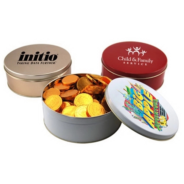 Chocolate Coins in a Round Tin with Lid-7.25" D - Image 1