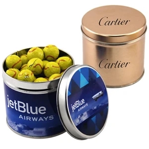 Chocolate Tennis Balls in 3.5" Round Metal Tin with Lid