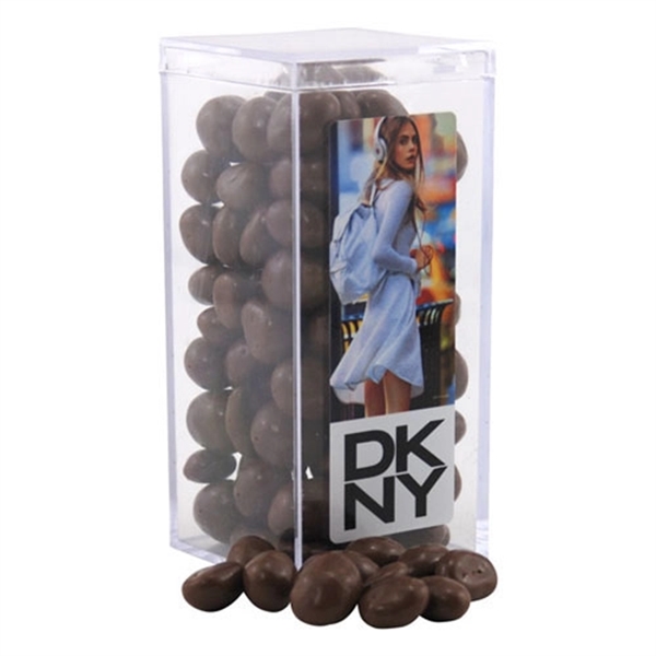 Chocolate Covered Peanuts in a Clear Acrylic Square Tall Box - Image 1