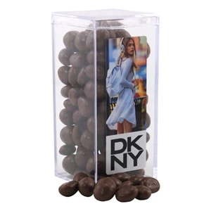 Chocolate Covered Peanuts in a Clear Acrylic Square Tall Box