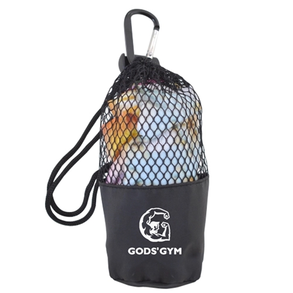 Cooling Towel in Mesh Drawstring Pouch with Carabiner - Image 1