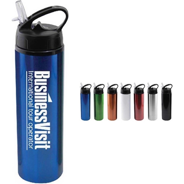 24 oz Aluminum Water Bottle with Sports Sipper Flip Straw - Image 1