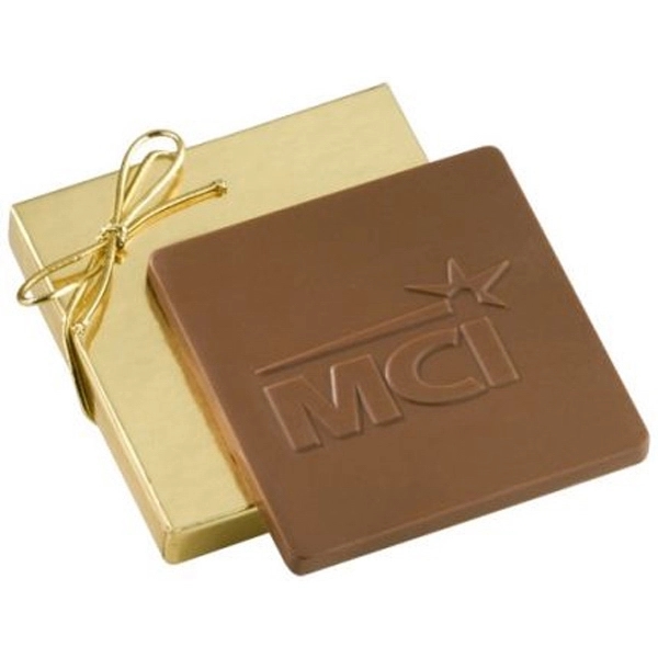 2 oz Custom Molded Chocolate Bar in Gold Gift Box