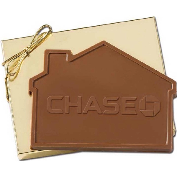 3.2 oz Custom House Shaped Chocolate in Gold Gift Box - Image 1