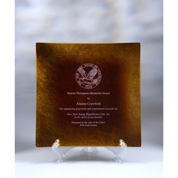 Jade Glass Square Award Plate with Gold Leaf 10
