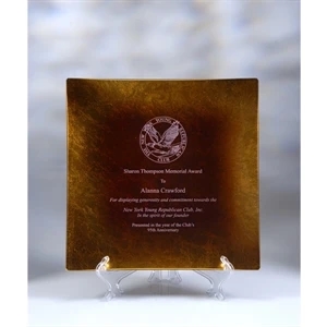 Jade Glass Square Award Plate with Gold Leaf 10"