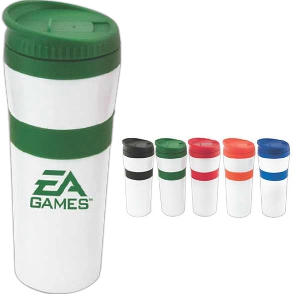 20 oz White Stainless Steel Tumbler with Colored Accents - Image 1