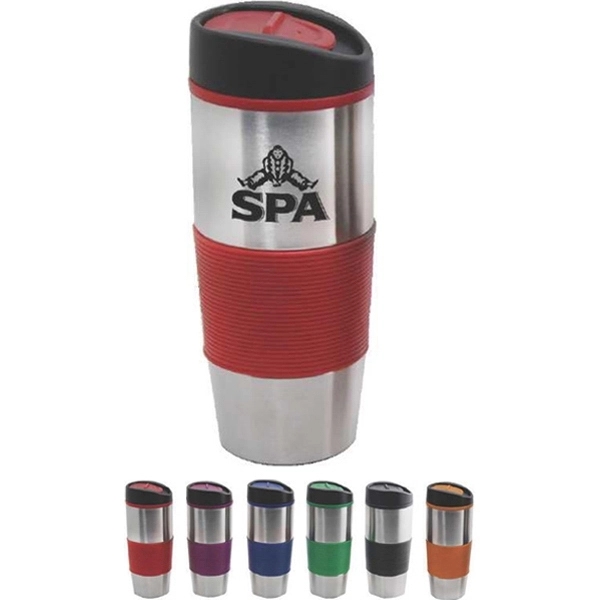 16 oz Insulated Tumbler with Colored Silicone Sleeve - Image 1
