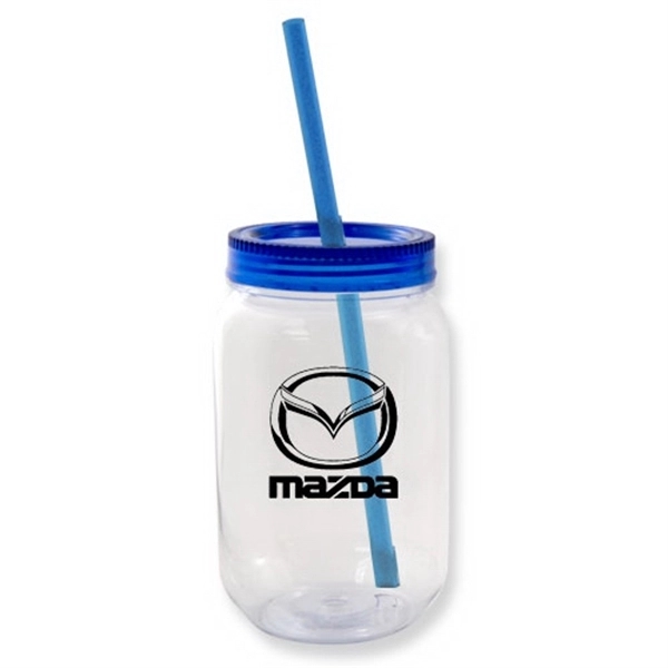 28 oz Mason jar with colored lids and straw - Image 3