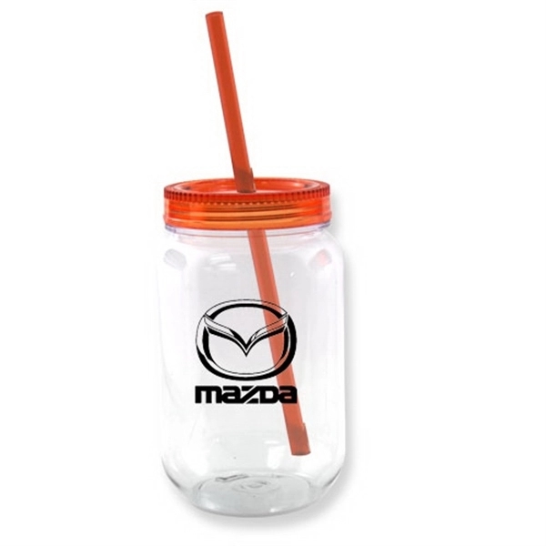 28 oz Mason jar with colored lids and straw - Image 5