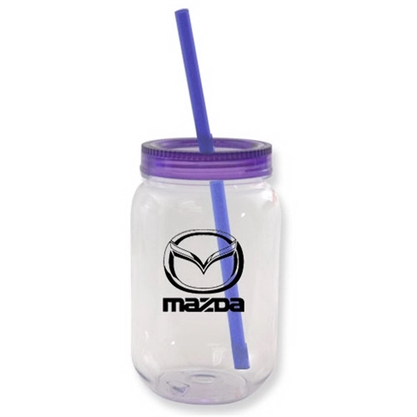 28 oz Mason jar with colored lids and straw - Image 6