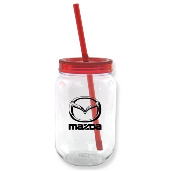 28 oz Mason jar with colored lids and straw - Image 7