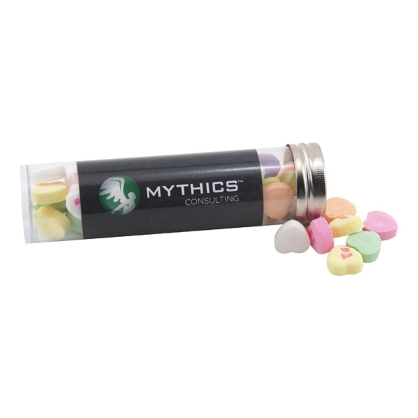 5 " Plastic Tube with Metal Cap-Conversation Hearts Candy - Image 1
