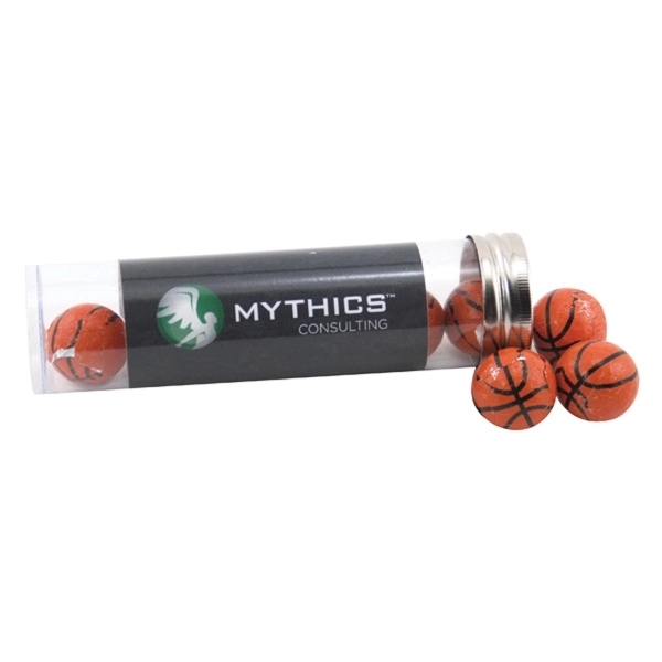 Chocolate Basketballs in a 5 " Plastic Tube with Metal Cap - Image 1