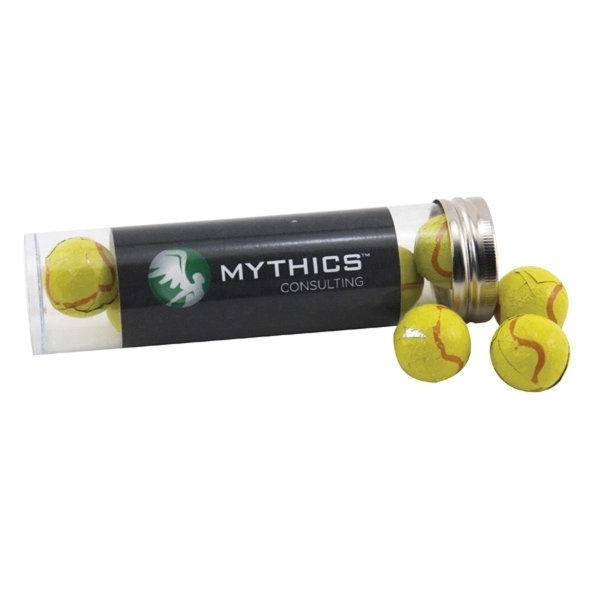 Chocolate Tennis Balls in a 5 " Plastic Tube with Metal Cap - Image 1