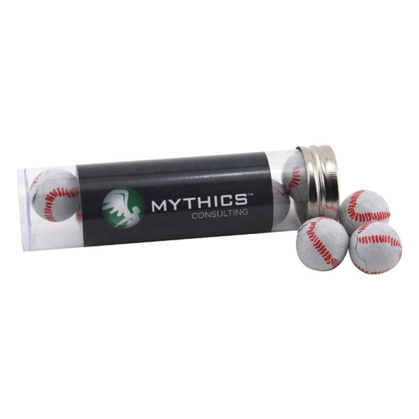 Chocolate Baseballs in a 5 " Plastic Tube with Metal Cap - Image 1