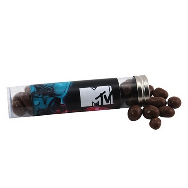 6 " Plastic Tube with Metal Cap-Chocolate Covered Peanuts - Image 1