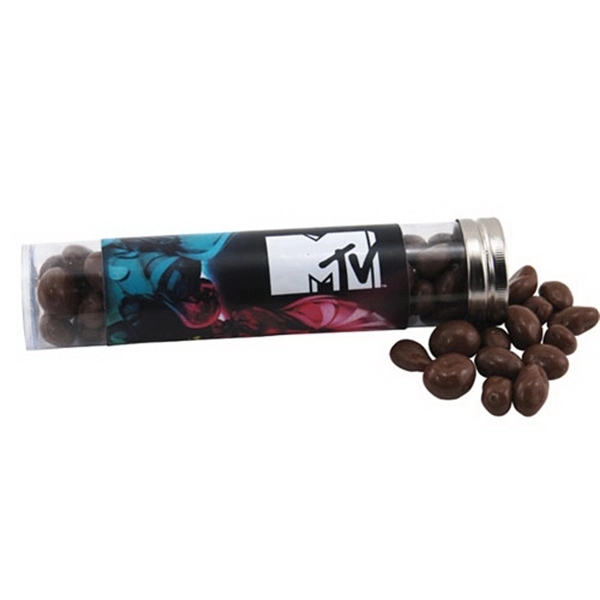 6 " Plastic Tube with Metal Cap-Chocolate Covered Raisins - Image 1