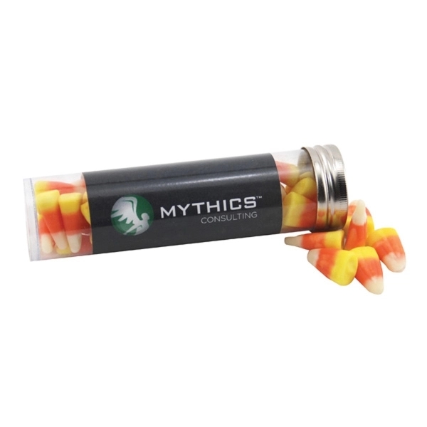Candy Corn in a 5 " Plastic Tube with Metal Cap - Image 1