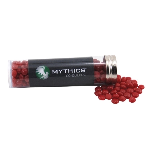 Red Hots Candy in a 5 " Plastic Tube with Metal Cap - Image 1