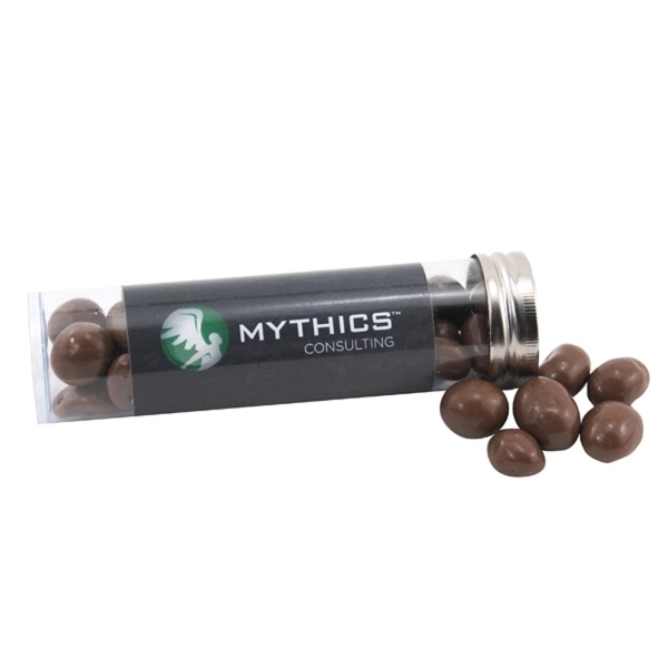 5 " Plastic Tube with Metal Cap-Chocolate Covered Peanuts - Image 1
