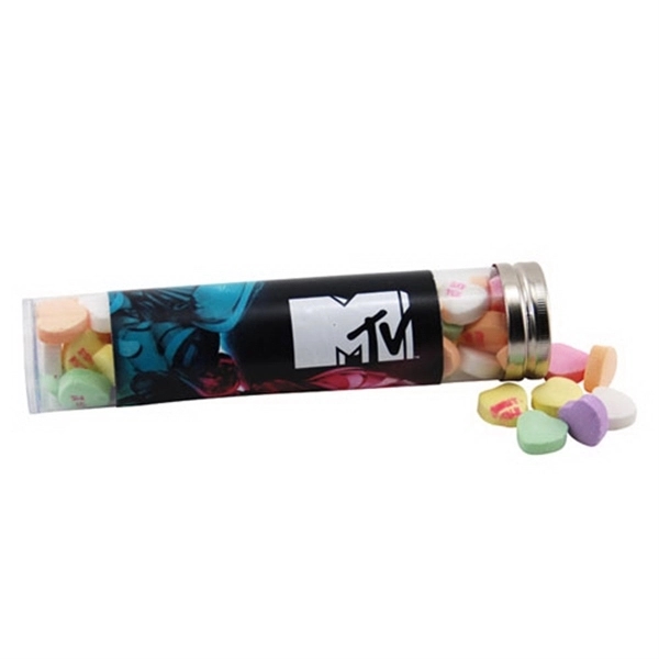 6 " Plastic Tube with Metal Cap-Conversation Hearts Candy - Image 1