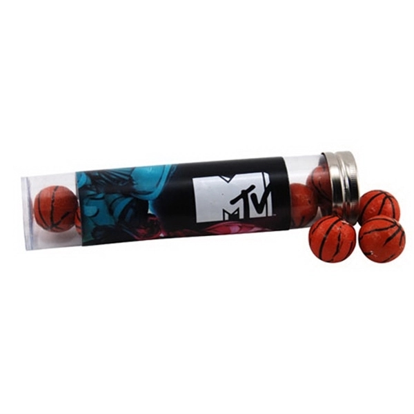Chocolate Basketballs in a 6 " Plastic Tube with Metal Cap - Image 1