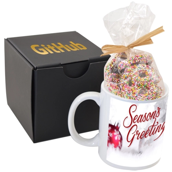 Gift Box with Full Color Mug & Nonpareil Chocolate Pretzels - Image 1