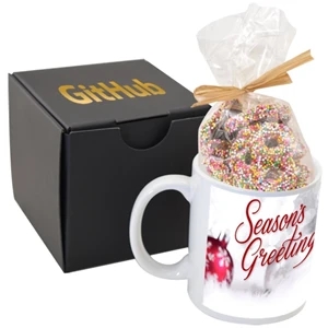 Gift Box with Full Color Mug & Nonpareil Chocolate Pretzels