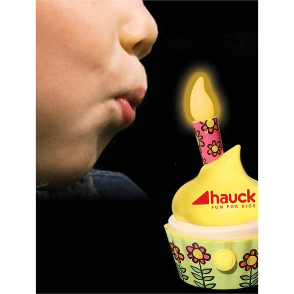 Happy Birthday Sound Cupcake w/Flashing LED Blow-Out Candle - Image 1