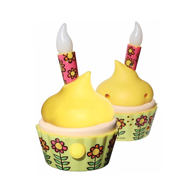 Happy Birthday Sound Cupcake w/Flashing LED Blow-Out Candle - Image 2
