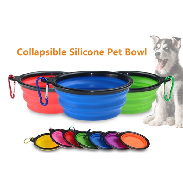 Portable Collapsible Silicone Pet Bowl - Black Rim - Image 1