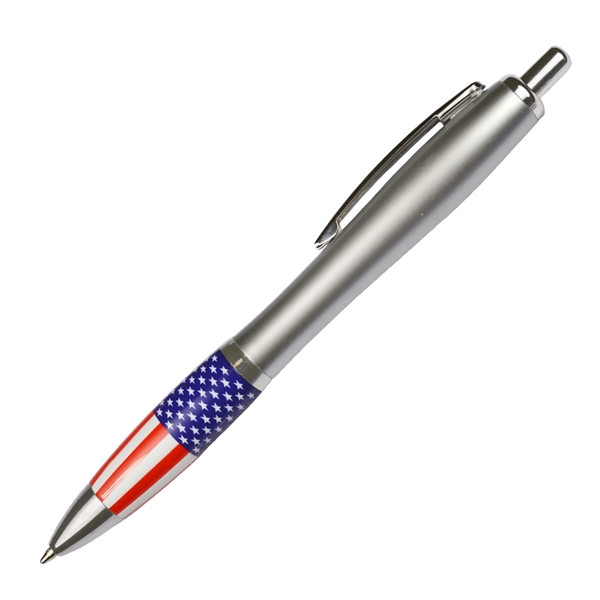 Silver Barrel Ballpoint Pen w/ Patriotic Rubber Grip - Image 2