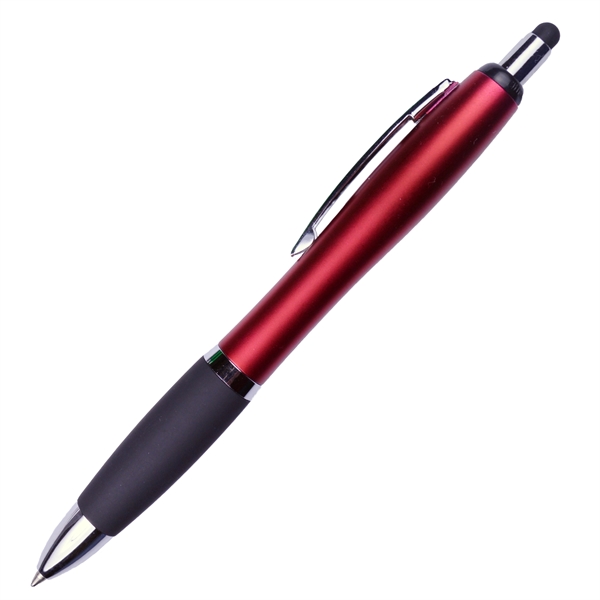 Matte Barrel Ballpoint Pen w/ Rubber Grip and Stylus - Image 2