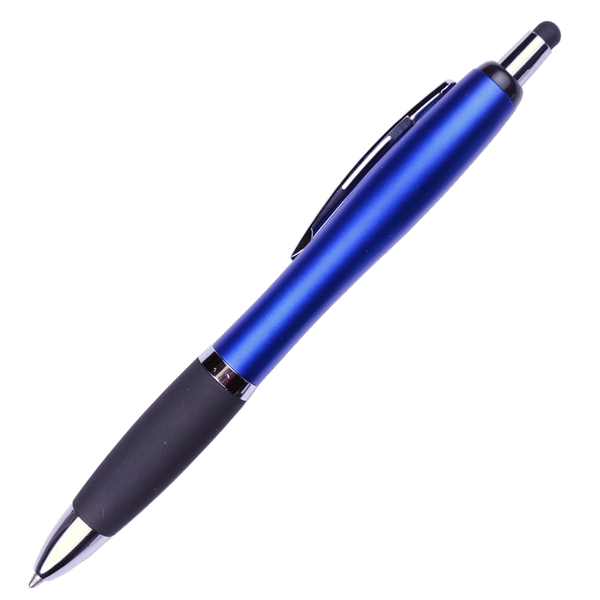 Matte Barrel Ballpoint Pen w/ Rubber Grip and Stylus - Image 3
