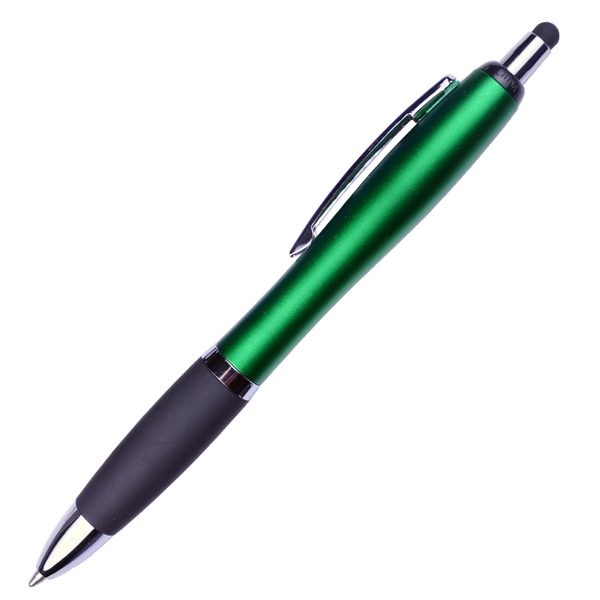 Matte Barrel Ballpoint Pen w/ Rubber Grip and Stylus - Image 4